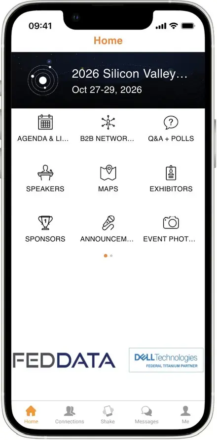 Phone showing the Silicon Valley Space Week home screen in the SatNews Events app