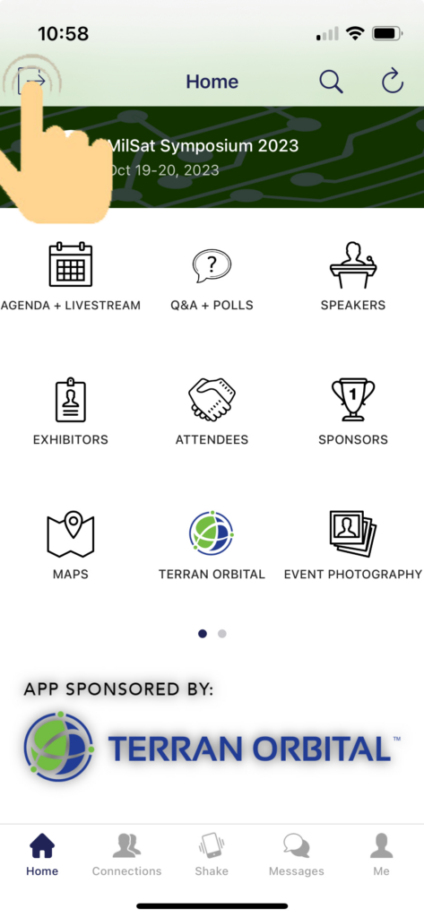 Tap the exit icon to switch events